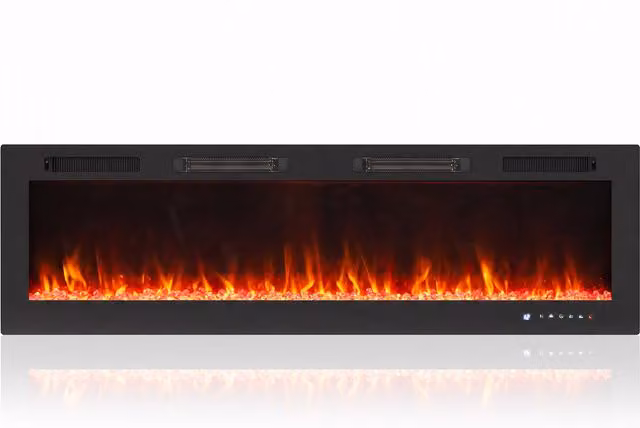 HOMCOM Camino Elettrico da Incasso con Fiamma Indipendente, 3 Modalità di Riscaldamento e Telecomando, 152.4x9.4x47 cm, Nero   Aosom Italy