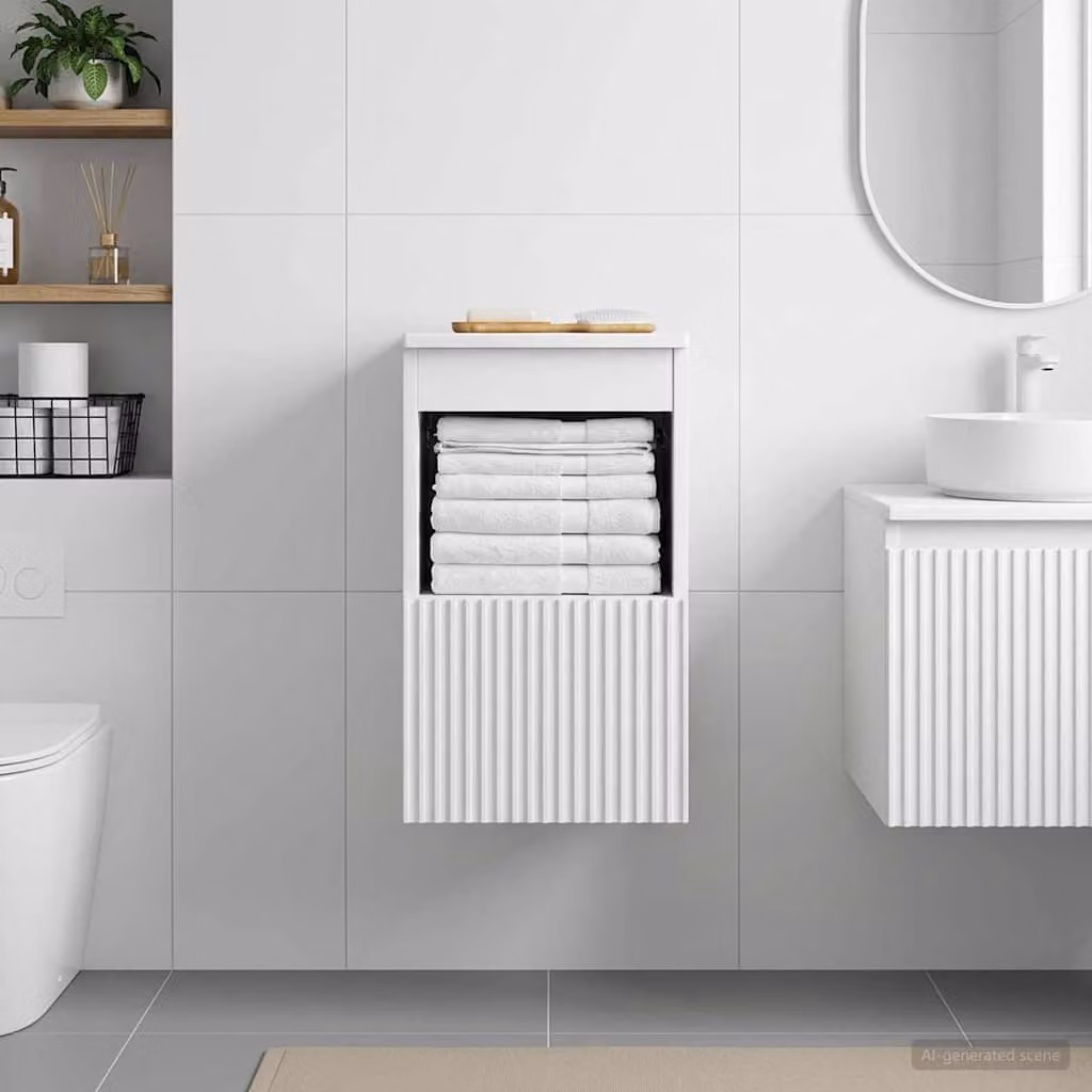 Mobile da bagno bianco vidaXL in MDF con ante a battente e ripiani interni L/P/H: 30 x 44,5 x 50 cm