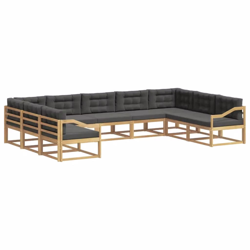 Set di divani da esterno a L vidaXL in legno di acacia con cuscini, Bianco e Antracite, 9 pezzi – 2
