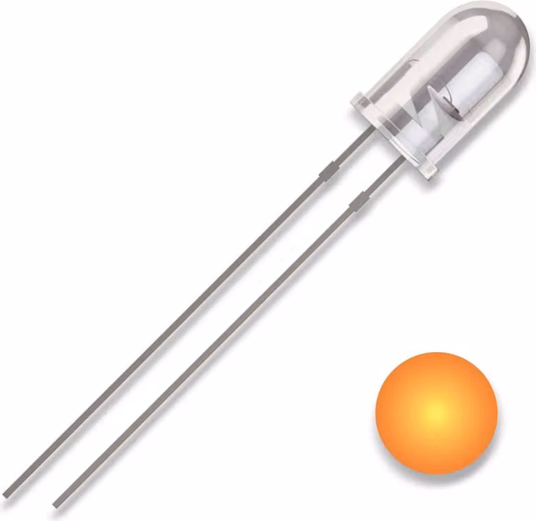 QUADRIOS LED, 5 mm, colore luce: giallo, colore alloggiamento: chiaro, 2500 mcd, 590 nm, 2,54 mm