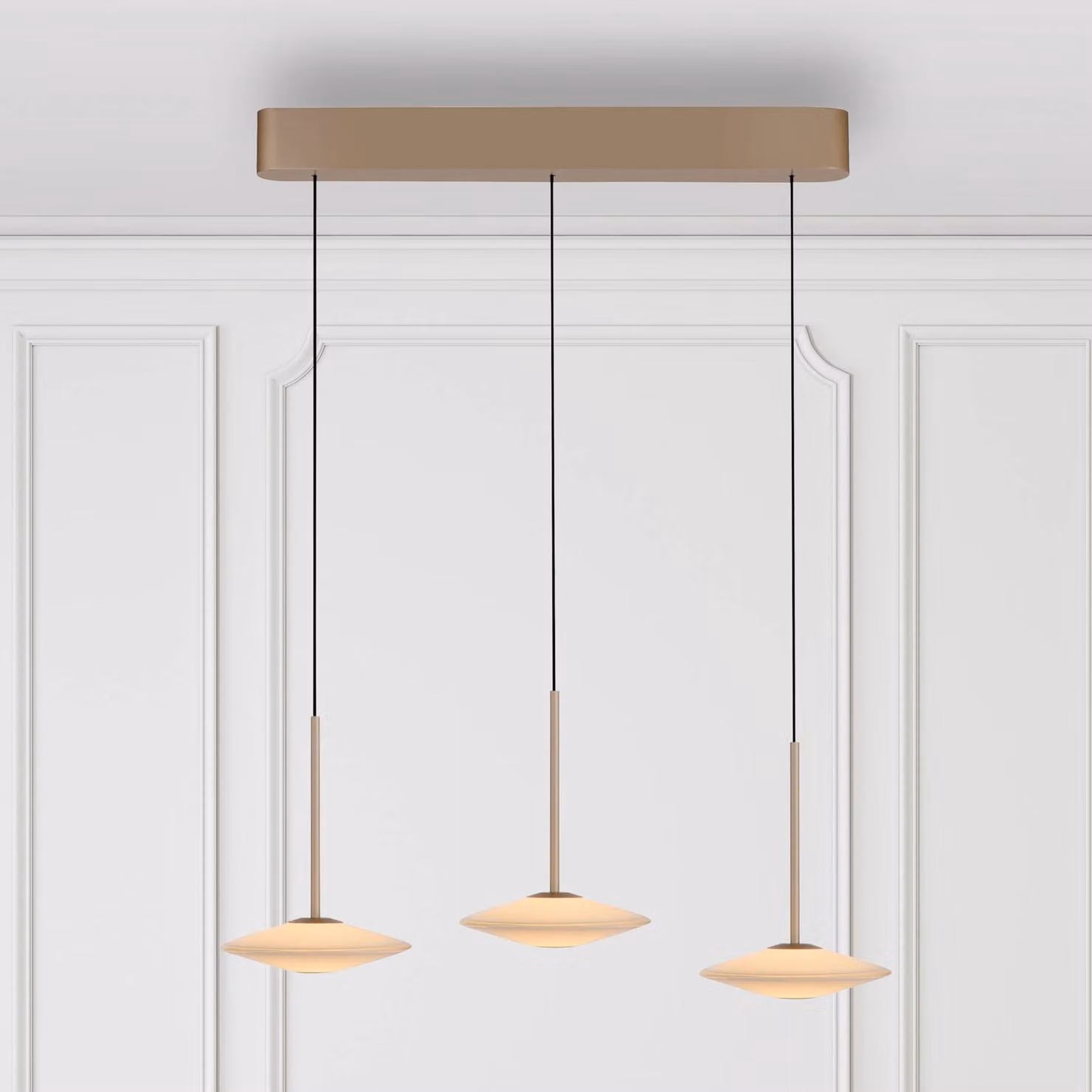 Paul Neuhaus Lampada a sospensione LED Elipsa, 3 luci, bianco/bronzo dimmerabile, Bronzo / Ottone antico, Soggiorno / Sala da pranzo, Vetro