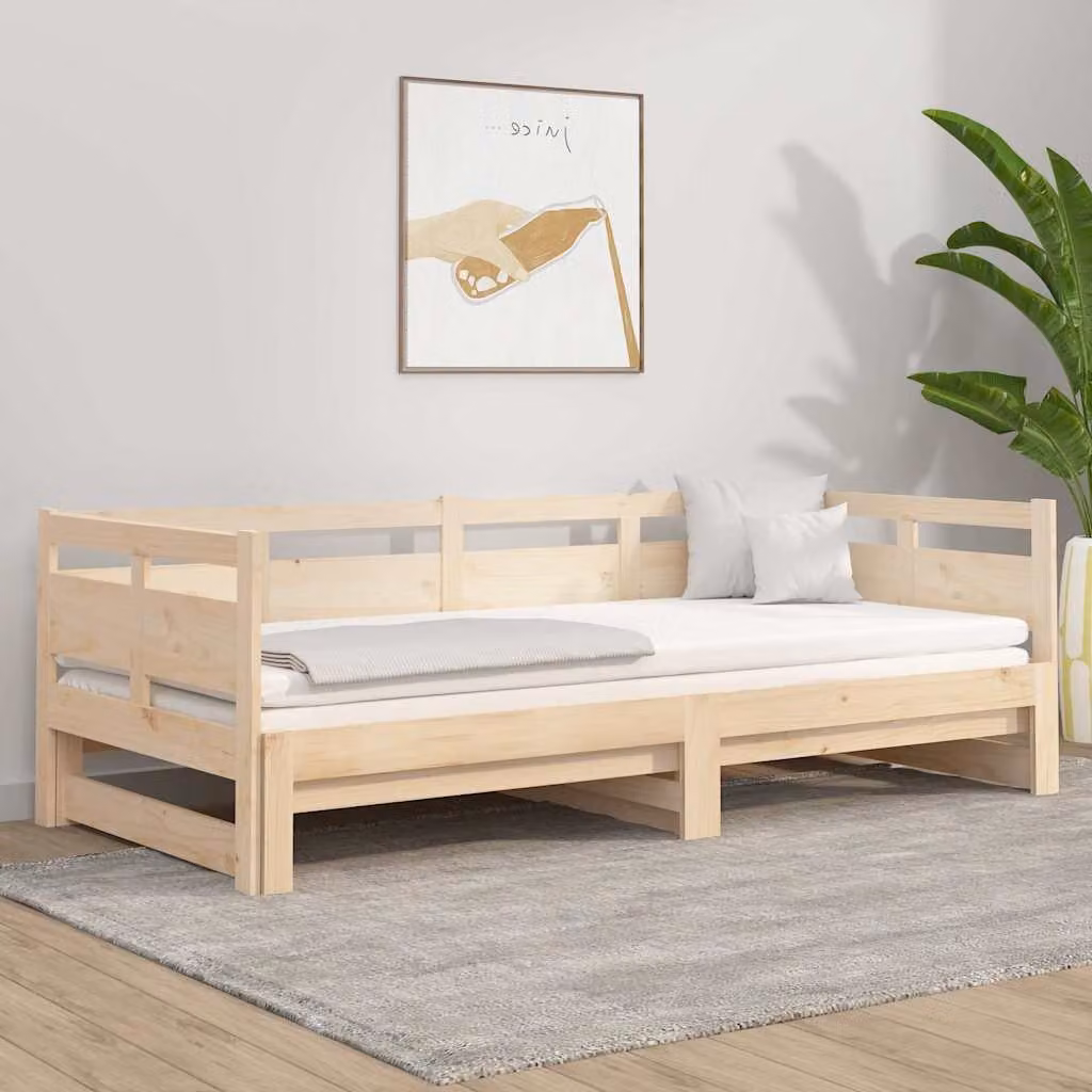vidaXL Dormeuse Estraibile in Legno Massello di Pino Marrone L/P/H: 203.5 x 160 x 66 cm (2 unità da 80x200 cm) – 1