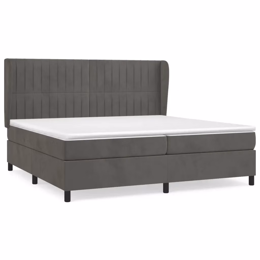 vidaXL Giroletto a Molle con Materasso Ibrido in Velluto Grigio, L/P: 200 x 200 cm – 2