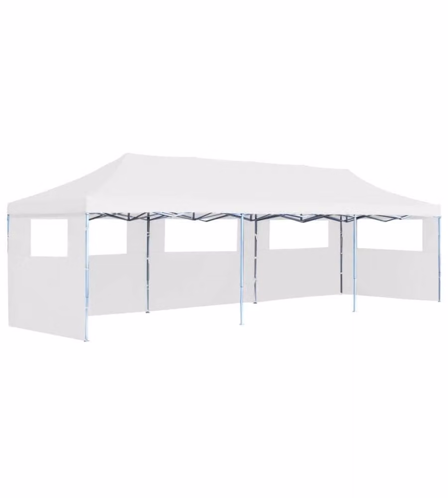 Tenda Pieghevole Pop-Up con 5 Pareti Laterali 3x9 m Bianca