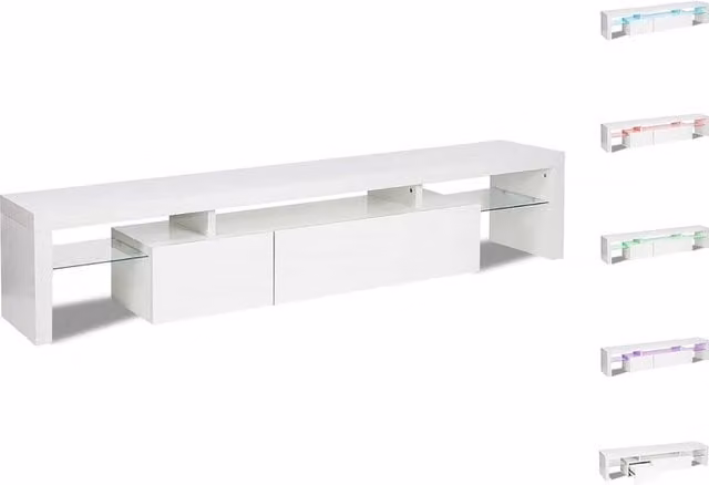 Mobile TV Tina Habitat laccato bianco con illuminazione LED integrata e dettagli in vetro L: 187,5 cm, P: 34 cm, H: 38 cm