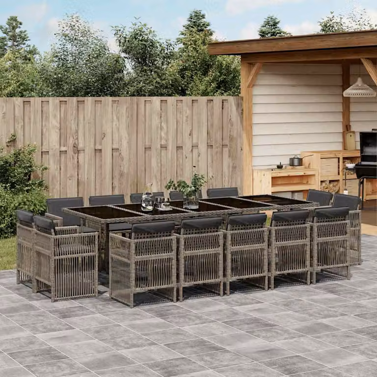 vidaXL Set da Pranzo da Giardino 15 pz in Polyrattan con Cuscini Grigio e Nero