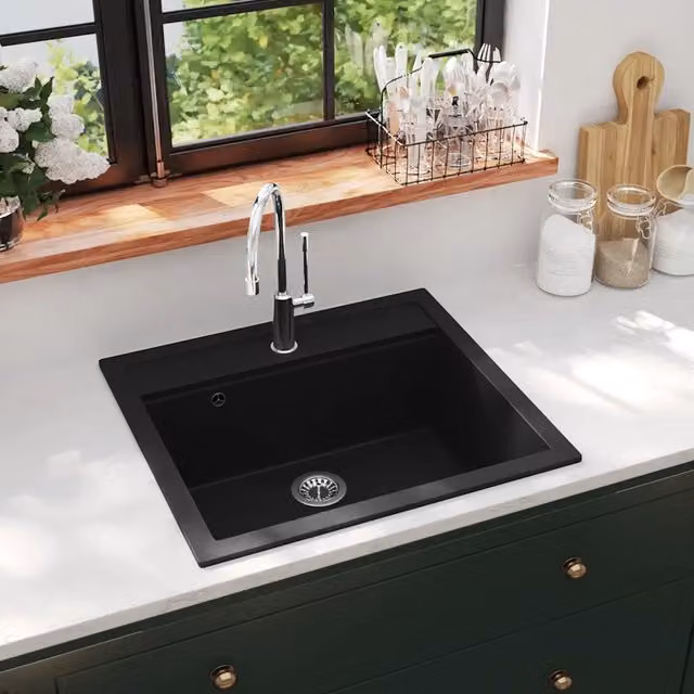 Lavello da cucina in granito nero vidaXL L/P/H: 56,5 x 42,1 x 30,6 cm – 1