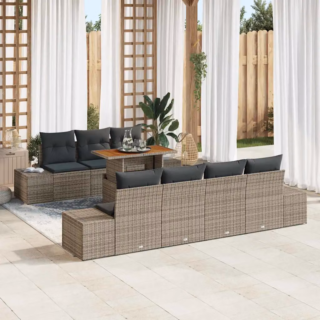Set Divano da Giardino vidaXL 8 Pezzi Grigio in Poly Rattan con Cuscini e Tavolino – 1
