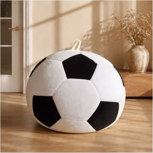 Pouf rotondo OKWISH in flanella bianco e nero con imbottitura in schiuma, L/P/H: 48.0 x 38.0 x 21.0 cm