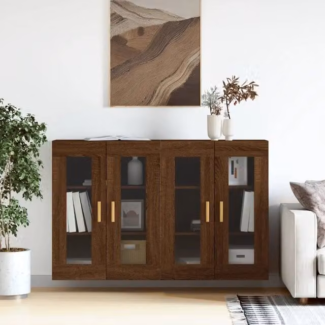 Armadietti a Parete 2 pz Rovere Marrone in Legno Multistrato 3197904
