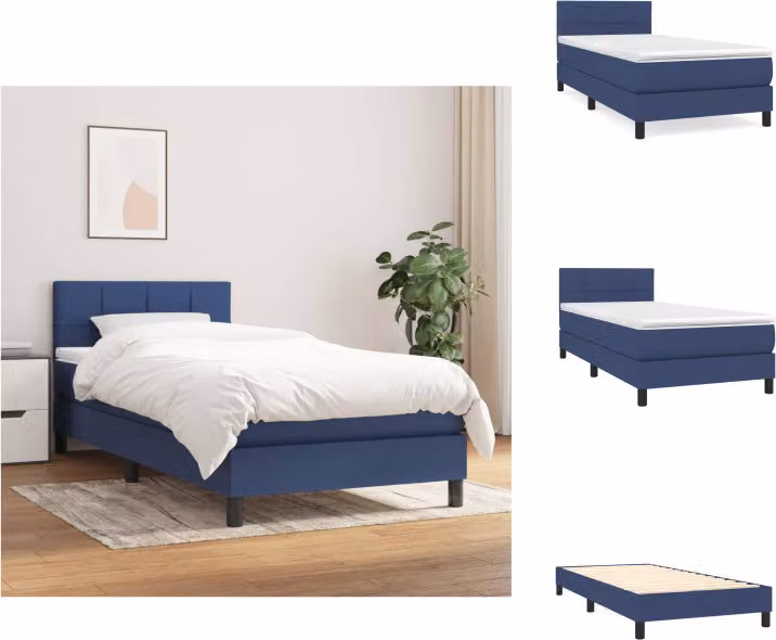 vidaXL Letto a molle con materasso blu 100x200 cm in tessuto - Letti e strutture letto