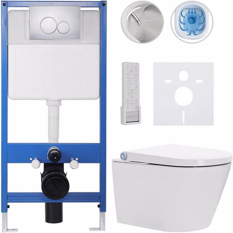 Set completo per WC Profi/Cronus Premium - bianco lucido - pulsante WC doppio/cromato - installazione a parete - 59,3 x 38,4 cm