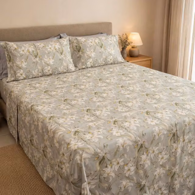 Copripiumino Matrimoniale DMORA Saha con Federa in Mako Satin Grigio L: 300 cm x P: 250 cm