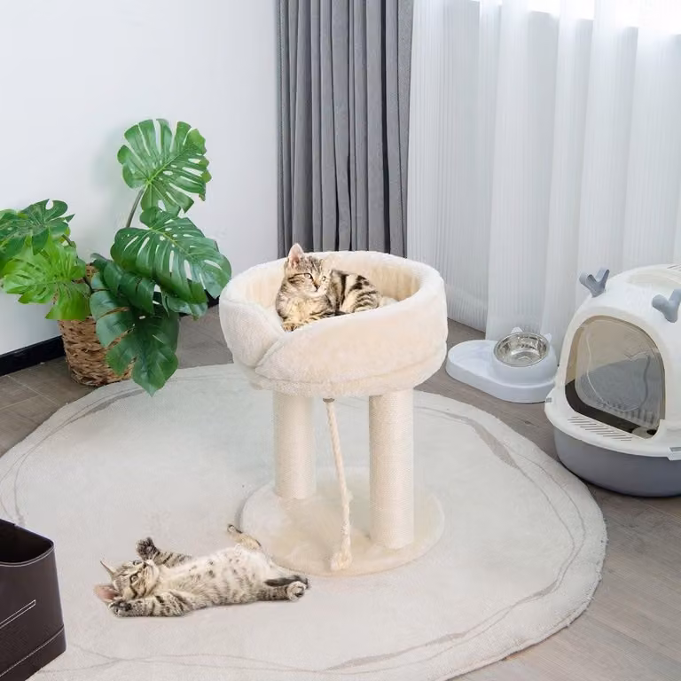 Tiragraffi per gatti con seduta morbida, torre in sisal per gatti beige