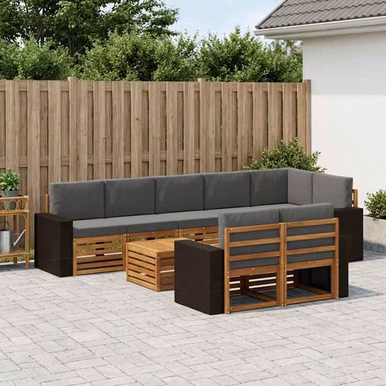 Set di divani da esterno vidaXL 9 pezzi in legno di acacia con tavolino e cuscini, colore antracite e beige