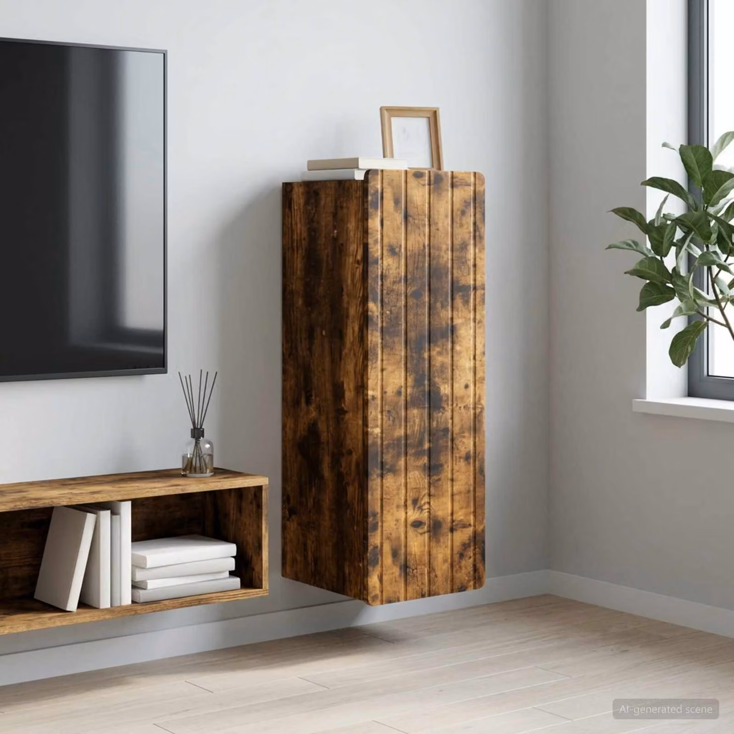 Mobiletto a muro vidaXL in rovere fumo con ante a battente e ripiani interni, L: 33 cm, P: 34,5 cm, H: 94 cm