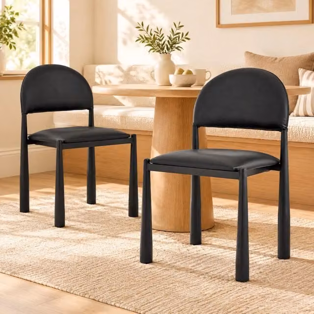Set 2 sedie da pranzo in PU nero con schienale semicircolare HAVRYA