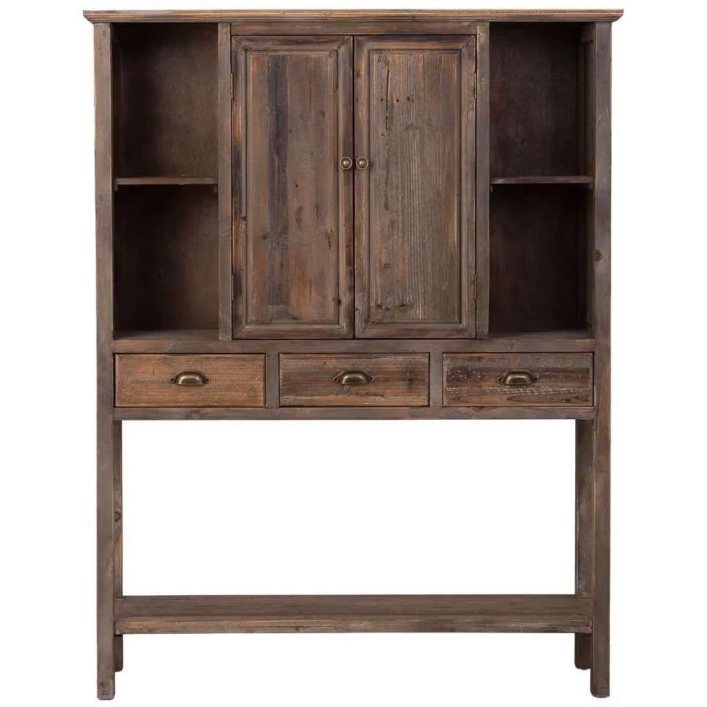 Mobiletto WANDERLUST DECO in legno e MDF con 2 ante e 3 cassetti, stile rustico, colore marrone e oro, L: 127 cm, P: 40 cm, H: 163,5 cm – 2