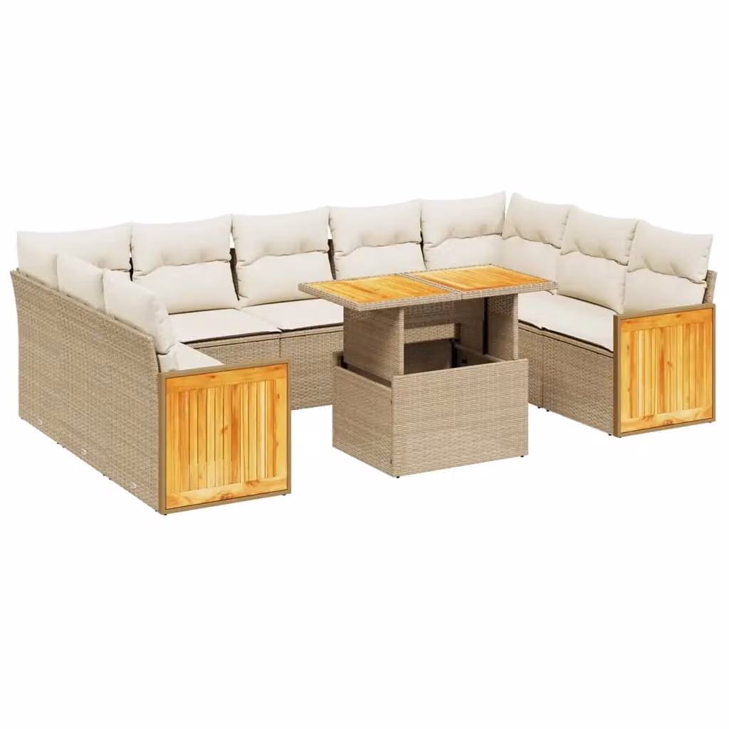 Set Divano da Giardino Moderno VIDAXL in Polyrattan con 10 Cuscini Beige a Forma di L – 2