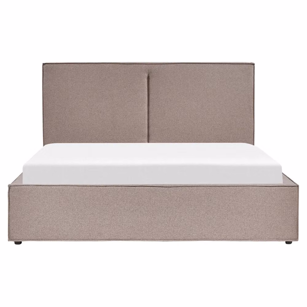 Letto King Size Beliani con Contenitore e Telaio a Doghe, Rivestimento in Tessuto Grigio Tortora, L/P/H: 160 x 200 x 107 cm – 2
