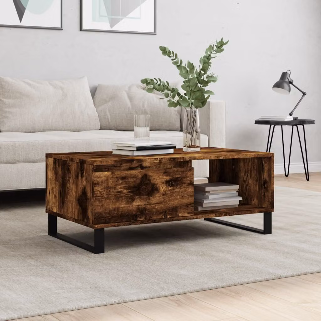 vidaXL Tavolino da Salotto Moderno in Legno e Metallo, Colore Rovere Fumo, L 90 x P 50 x H 36,5 cm