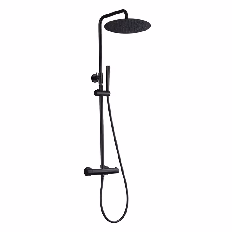 JOHO Colonna Doccia Termostatico Nero Opaco Acciaio Inox Set Doccia a Pioggia con Soffione e Doccetta a Mano D30cm tondo