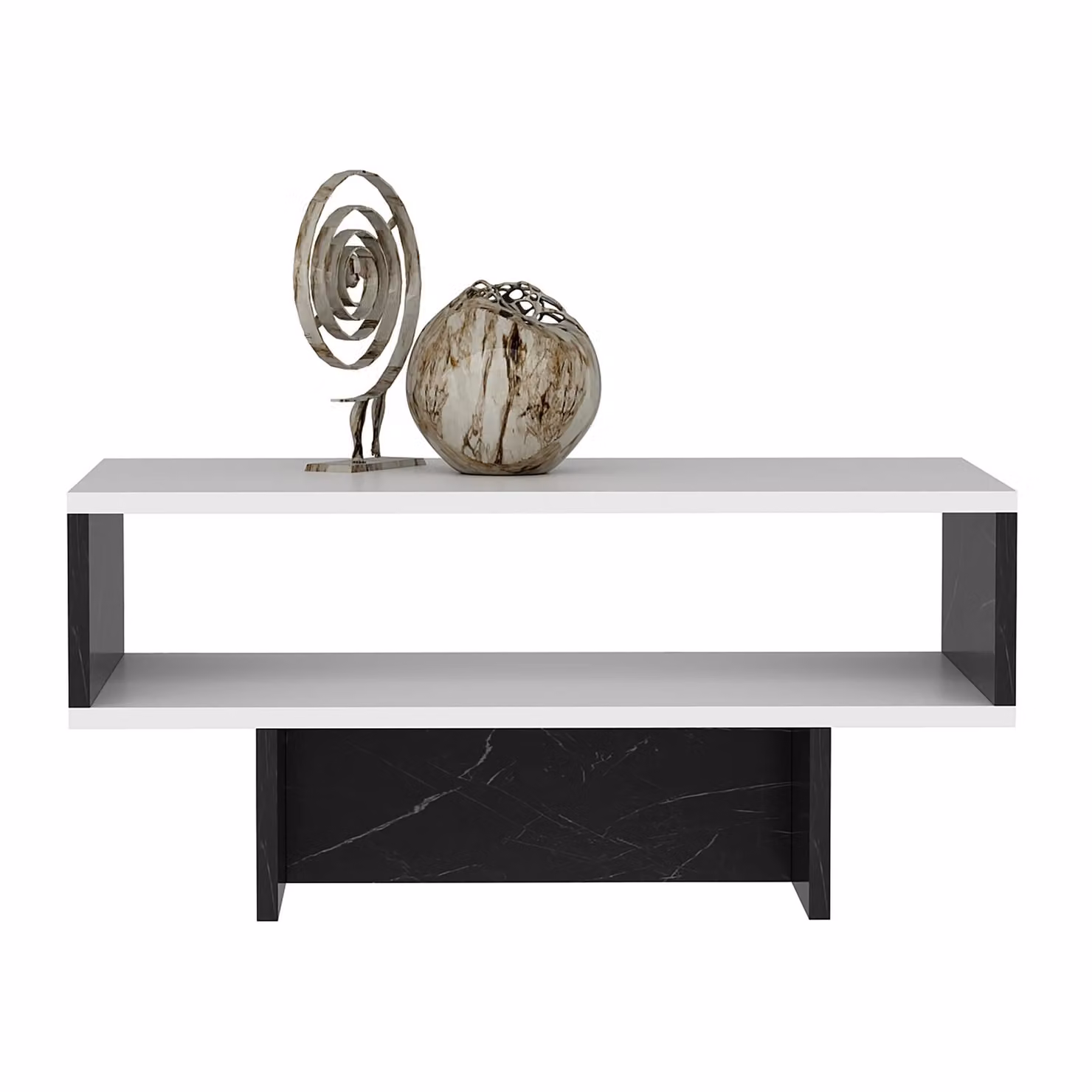 In And OutdoorMatch Tavolino Berlo - 36,4 x 80 x 45 cm - Bianco e nero marmo - Design moderno - Truciolare