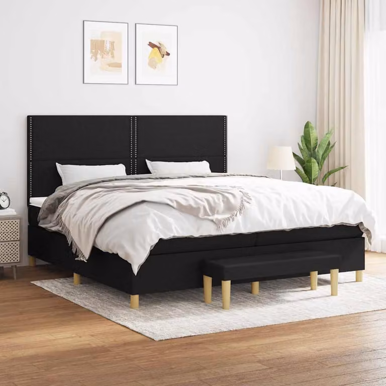 vidaXL Giroletto a Molle Ibrido con Materasso in Tessuto Nero, L/P: 200 x 200 cm