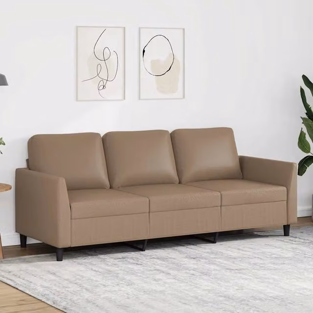 Divano a 3 posti moderno vidaXL in similpelle beige con struttura in metallo e imbottitura in schiuma L: 200 cm, P: 80 cm, H: 77 cm