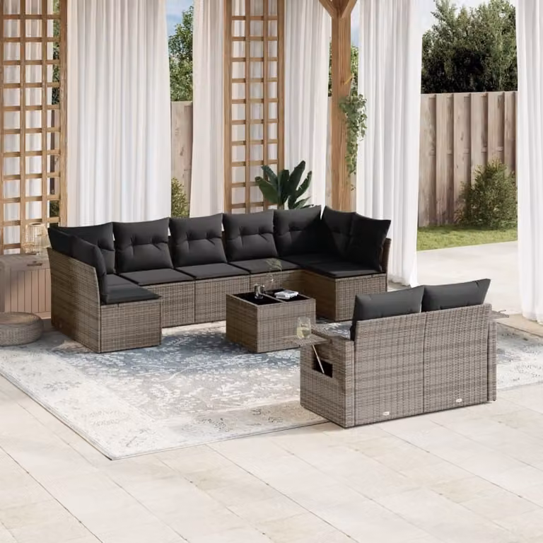 Maison Exclusive - Set Divano da Giardino 10 pz con Cuscini Grigio in Polyrattan