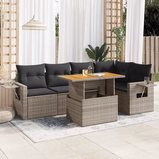 Set Divano da Giardino 6 pz con Cuscini Grigio in Polyrattan 3327154