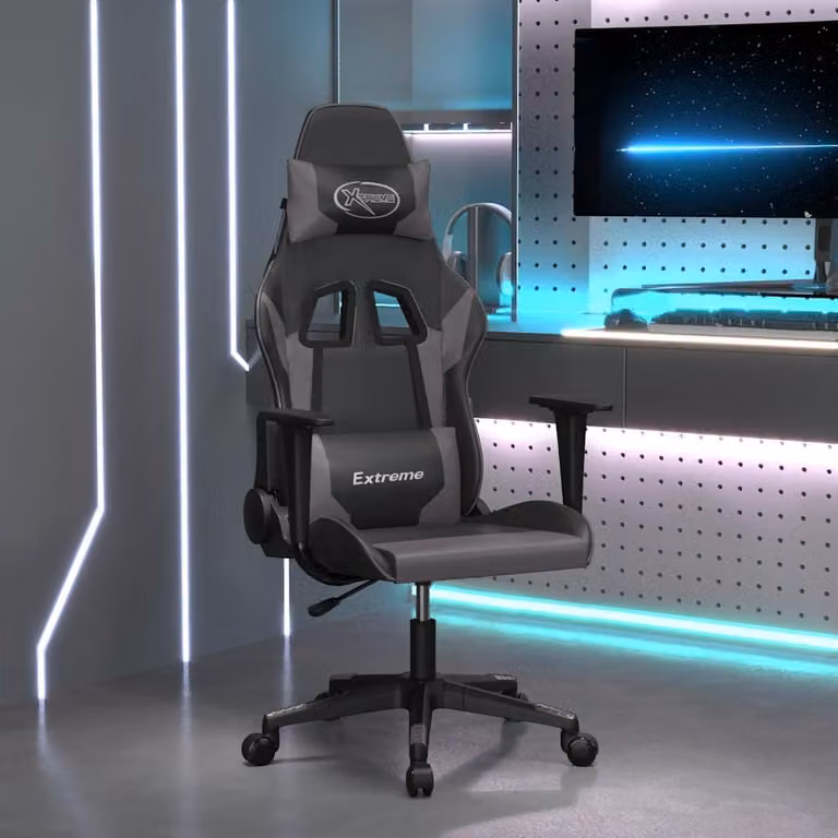 Sedia da Gaming vidaXL Nera e Grigia in Similpelle con Poggiatesta e Ruote