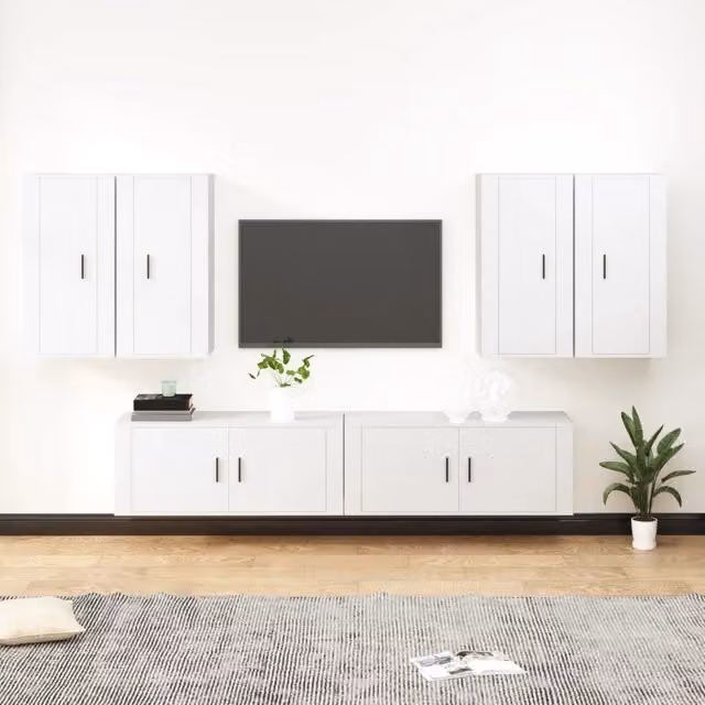 Set di mobili porta TV da parete vidaXL in legno bianco opaco per soggiorno