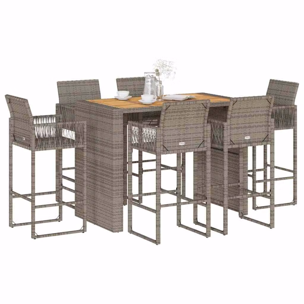 Set Bar da Giardino vidaXL in Polyrattan e Legno di Acacia Grigio, 7 Pezzi