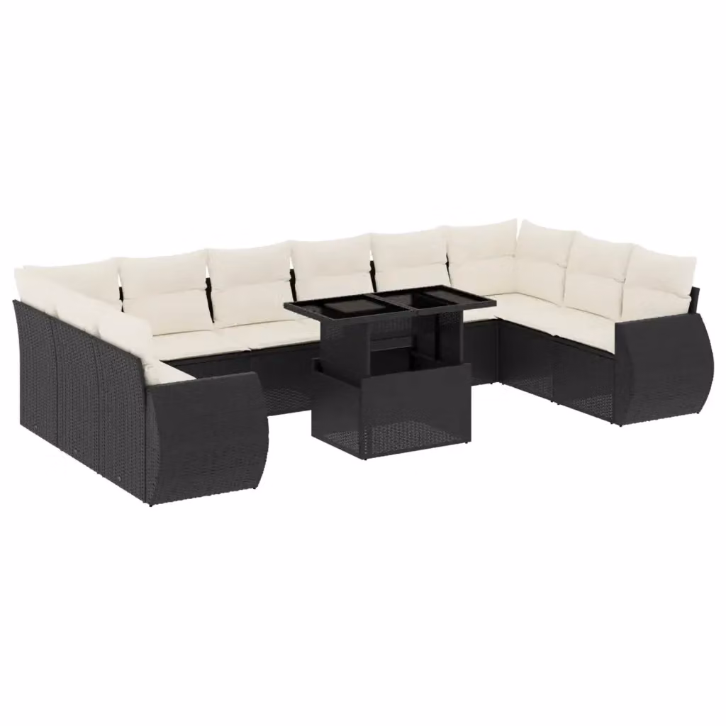 vidaXL Set Divani da Giardino 11 pz con Cuscini in Polyrattan Nero – 2