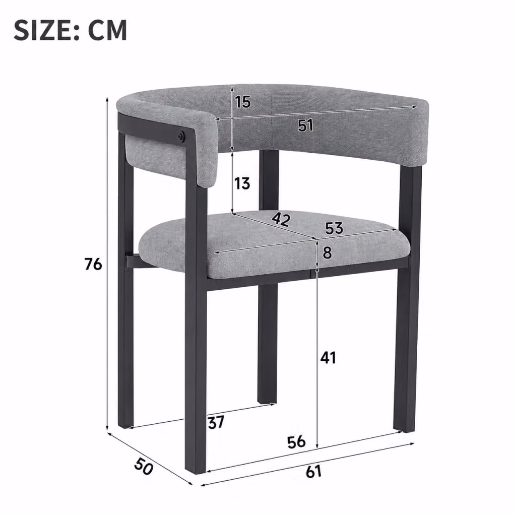 Set da 2 sedie da pranzo REDOM in tessuto chenille grigio con braccioli e struttura in metallo moderno – 2