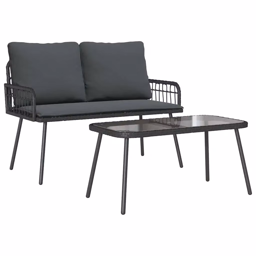 Set da Pranzo per Giardino e Terrazza vidaXL in Polyrattan Nero con Piano in Vetro, 2 Pezzi – 2