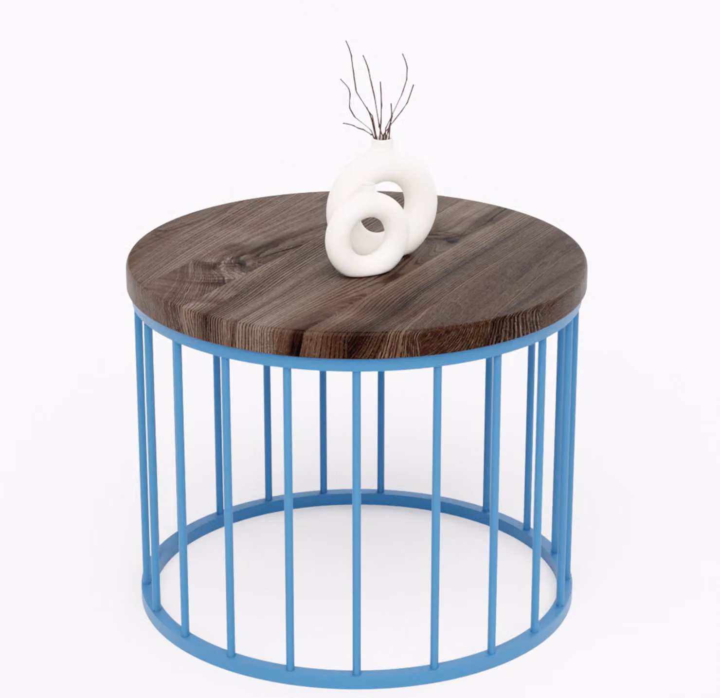 LAMO Manufaktur Tavolino da salotto rotondo in legno e metallo 50 x 37 cm - Tavolino da caffè, tavolo soggiorno, tavolinetto da salotto - Tavolo rotondo, design moderno - Colore: ebano, gambe: blu