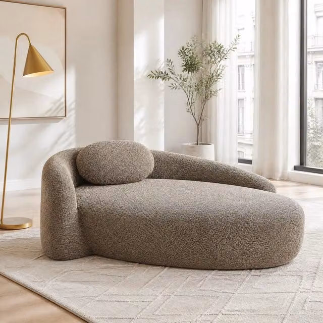 Divano minimalista in tessuto teddy; imbottitura elastica; design arrotondato; marrone; 102 × 33 × 32 cm