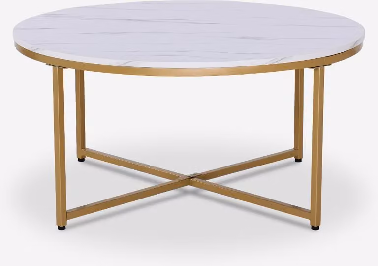 Tavolo da soggiorno moderno rotondo 90cm in metallo effetto marmo Sulley+ - rame