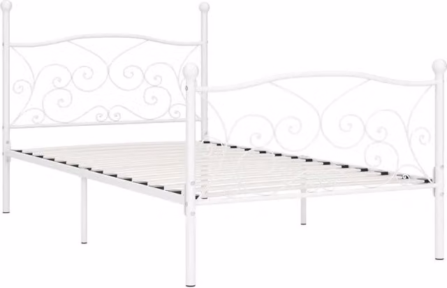 Base letto con doghe in legno vidaXL, struttura in metallo bianco, 100 x 200 cm
