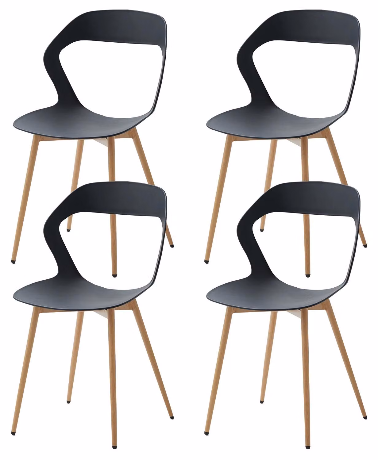 Sedie da pranzo, set da 4 - Sedie in plastica moderna - Gambe in metallo - Non imbottite - Colore nero