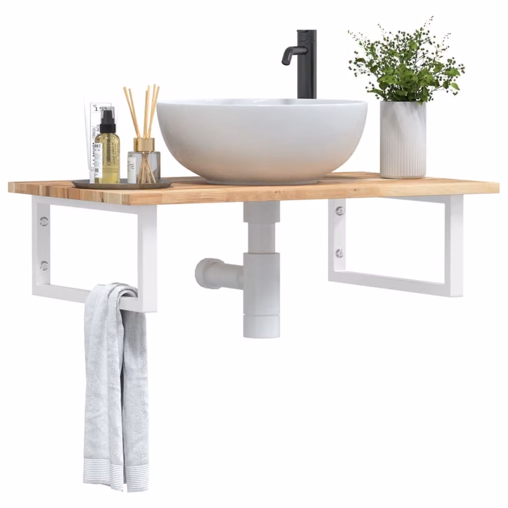 vidaXL Ripiano a Parete per Lavabo in Acciaio e Legno di Acacia Marrone e Bianco