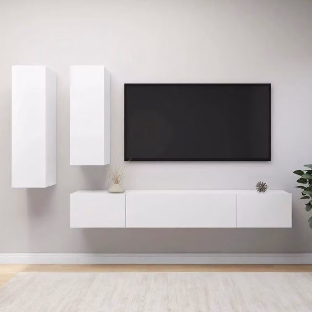 Set di Mobili Porta TV 4 pz-Credenza per TV Bianco in Legno Multistrato 998997