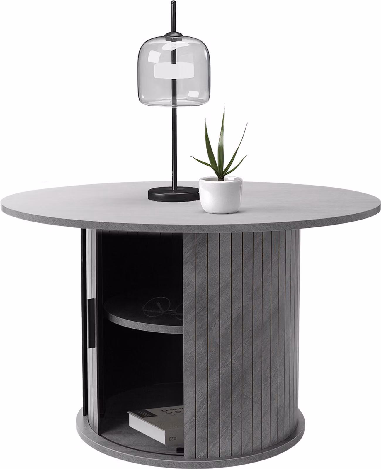 ML-Design tavolino con anta scorrevole, 80x80x50 cm, effetto cemento, grigio, tavolino rotondo da salotto con spazio per riporre oggetti, tavolino laterale, tavolino da divano per tè e caffè