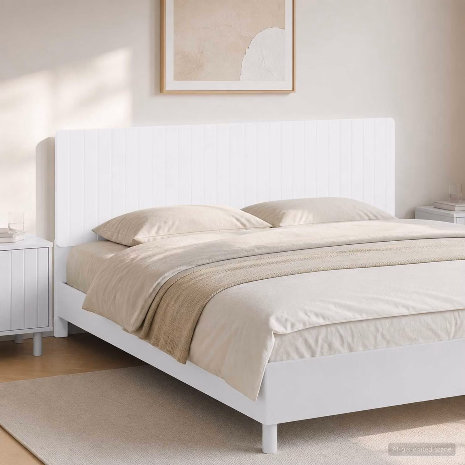 Testiera da muro vidaXL ZWOLLE in legno ingegnerizzato bianco con ripiano integrato e scomparti laterali