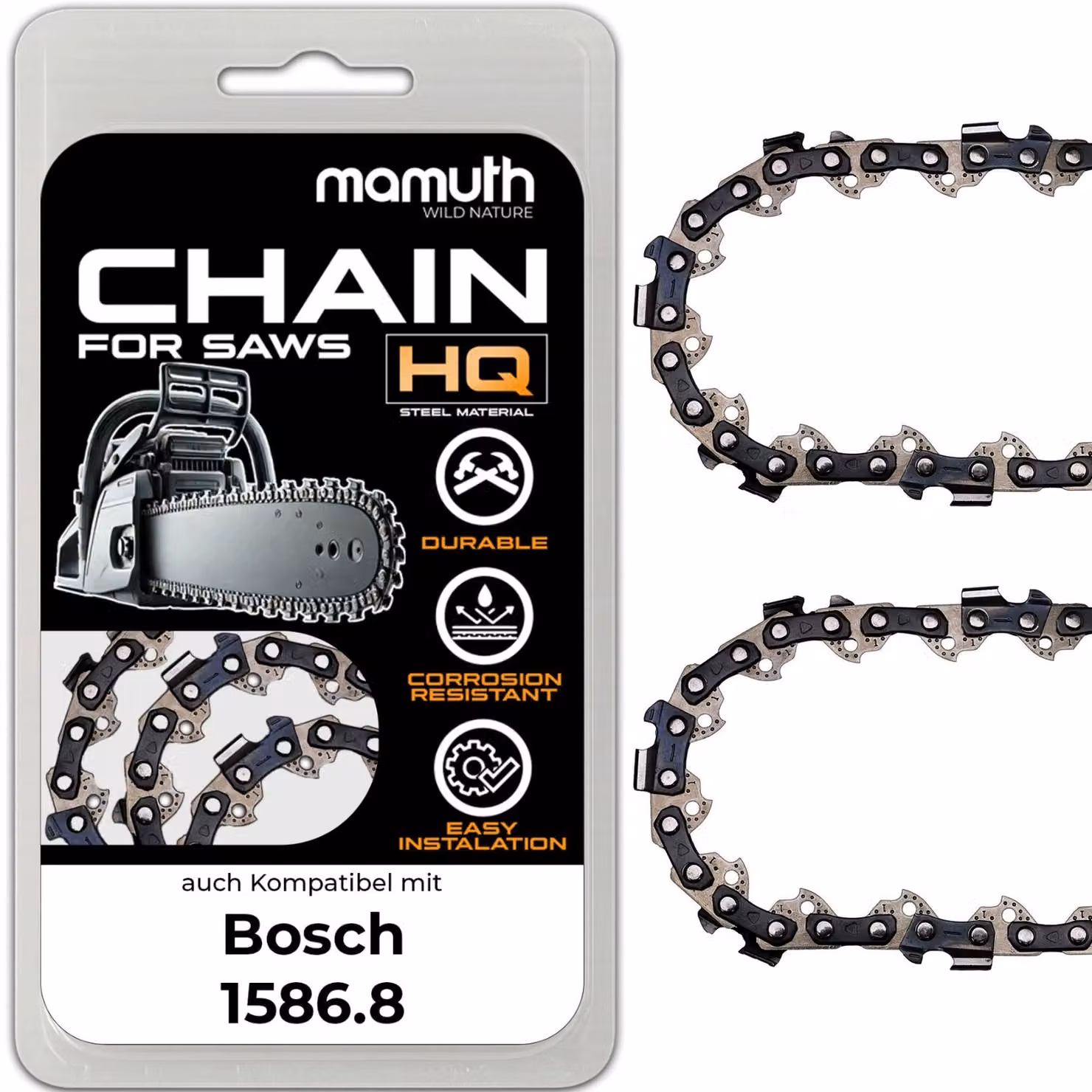 2x catena per motosega 35cm 1,3mm 3/8" 52 TG per Bosch 1586.8