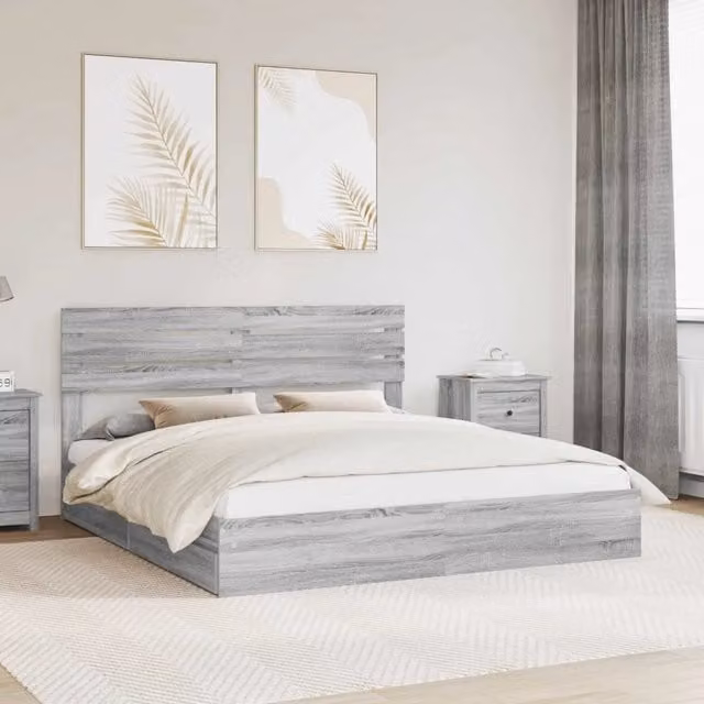 Letto con contenitore e cassetto vidaXL in legno color grigio, L/P: 200 x 200 cm