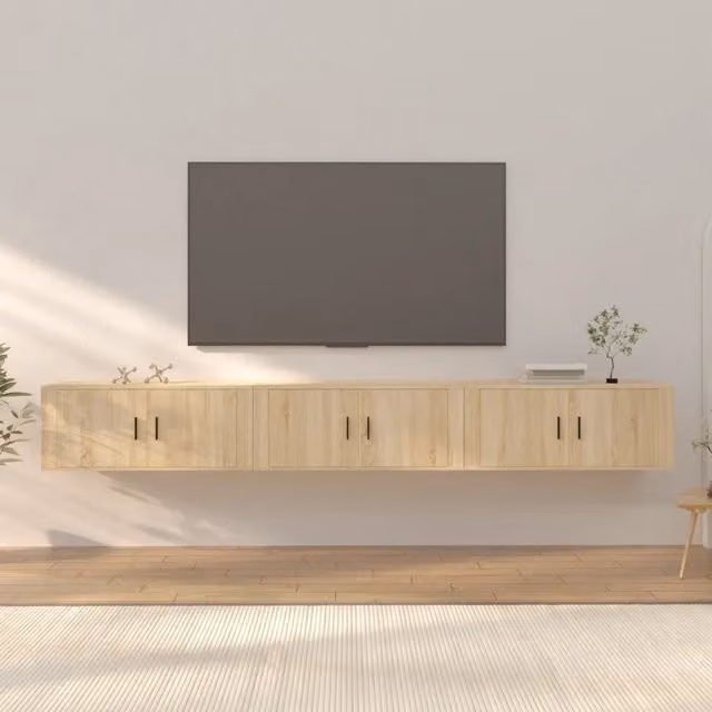 Set di 3 mobili porta TV da parete vidaXL in legno color beige, L 100 cm x P 40 cm x H 34,5 cm – 1