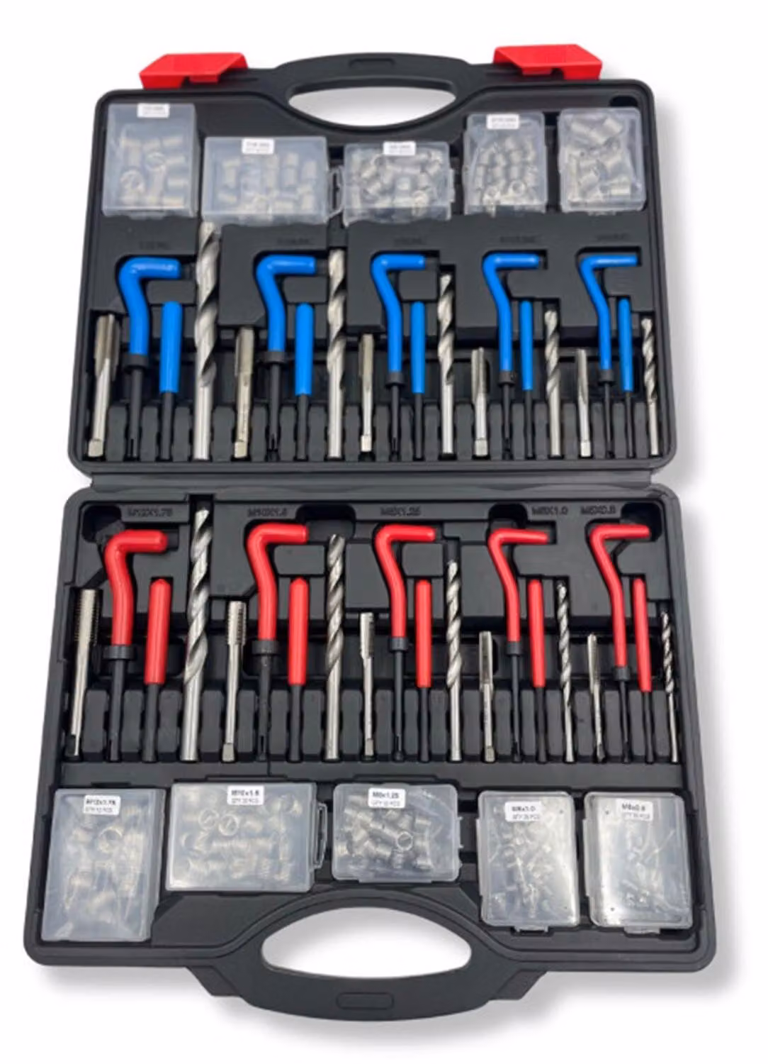 Kit-set riparazione filettatura, attrezzi ripristino filetti M5–M12 e 1/4"–1/2", inserto compatibile, utensili manuali per auto ,314 pezzi